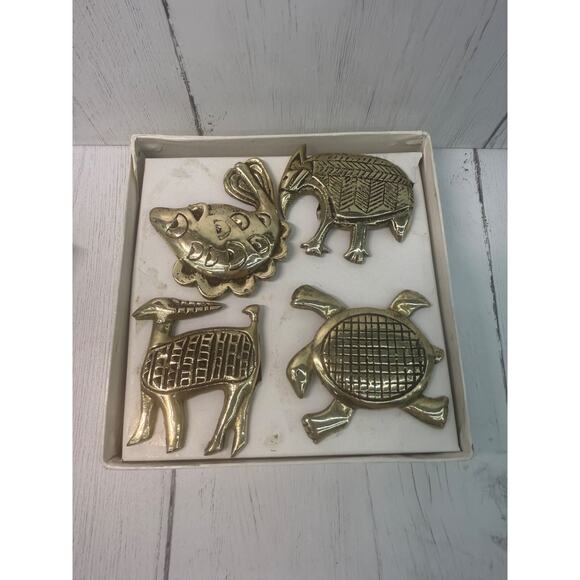 Samburu Safari Sigma Brass Animal Napkin Rings Set 4 Vtg Rare Bedford Stuyvesant - Picture 2 of 13